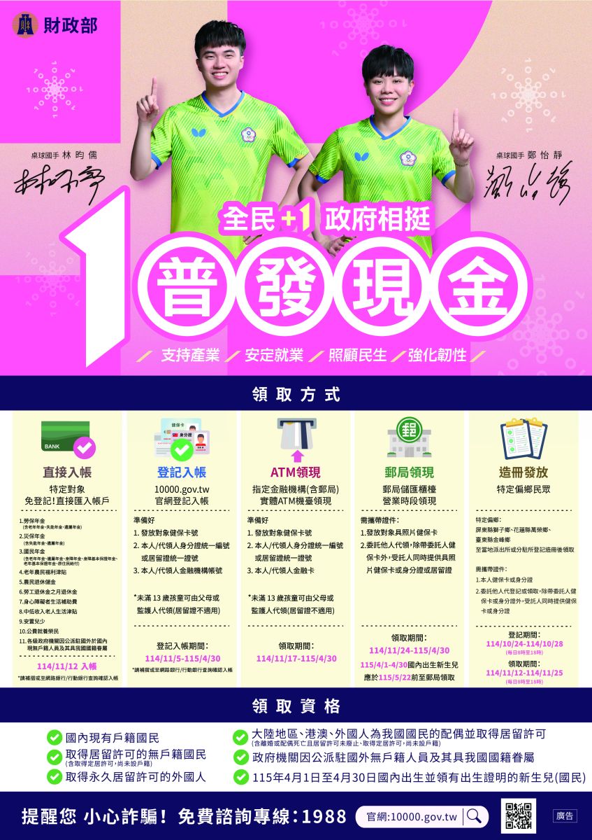 全民＋1 政府相挺 普發現金 政策宣導海報