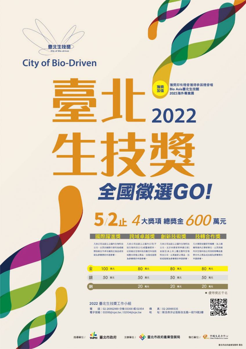 2022臺北生技獎徵件海報